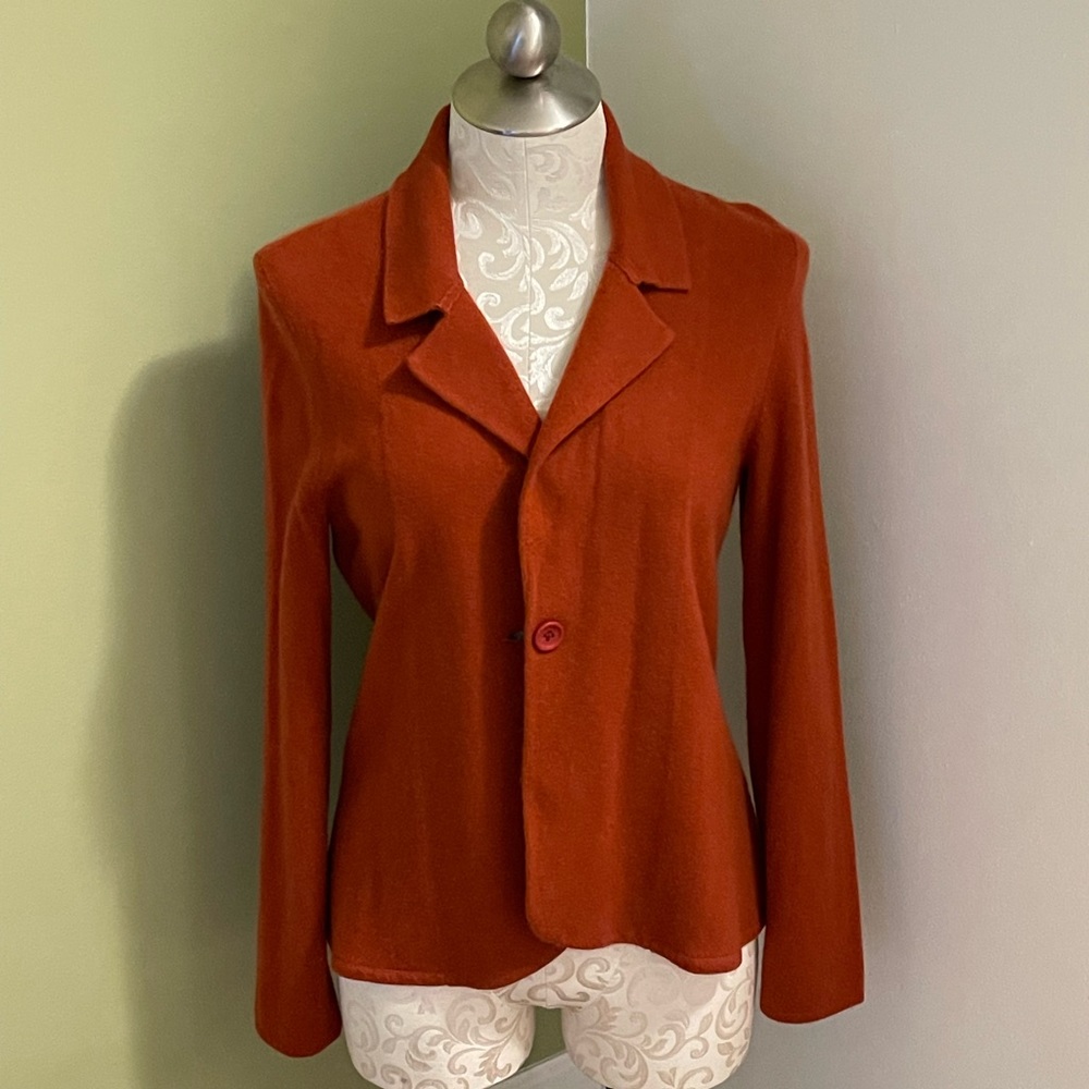 Neiman Marcus Cashmere Burnt Orange Sweater Cardigan Blazer